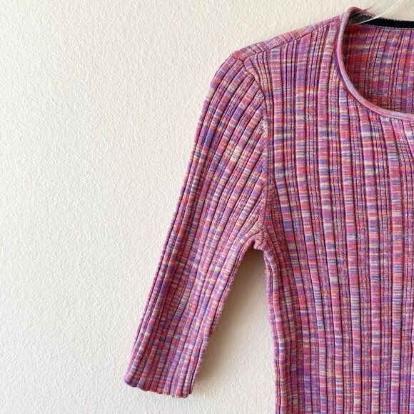 Sundance Flora Ridge Henley Pink Multicolored 3/4 Sleeve Top - Picture 4 of 7